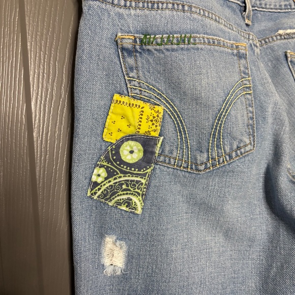 Hollister Patchwork Boho Jeans 7 Blue Boot/Flare Bohemian Hippie Denim - Picture 9 of 16